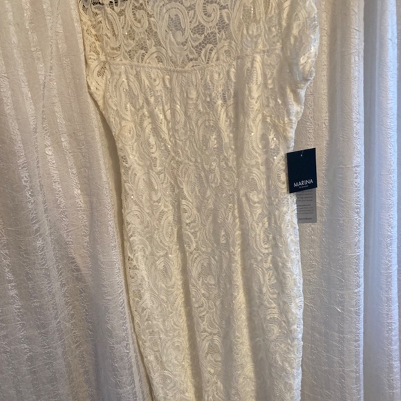 NWT Marina cap sleeve sheath dress -white M - Picture 2 of 2